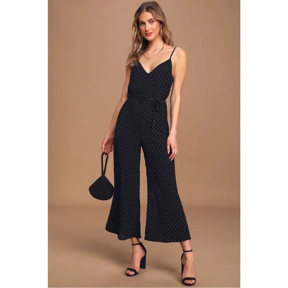 Lulus Pants - Lulus Charming Ways Black and White Polka Dot Culotte Jumpsuit